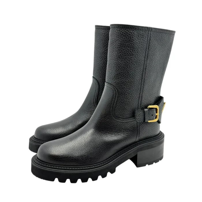 Biker Ankle Via Roma 15  con tacco 5cm  in Pelle Nabuck Martellata Nera V Dorata art. 4468 Negus, foto 4 di 7