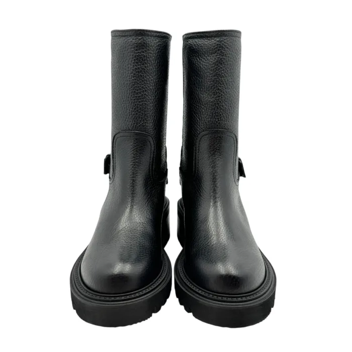 Biker Ankle Via Roma 15  con tacco 5cm  in Pelle Nabuck Martellata Nera V Dorata art. 4468 Negus, foto 3 di 7