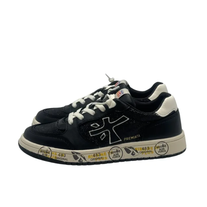 Sneakers Premiata Kids In Pelle Nera E dettagli Glitter Strass art. Marc Black, foto 4 di 6