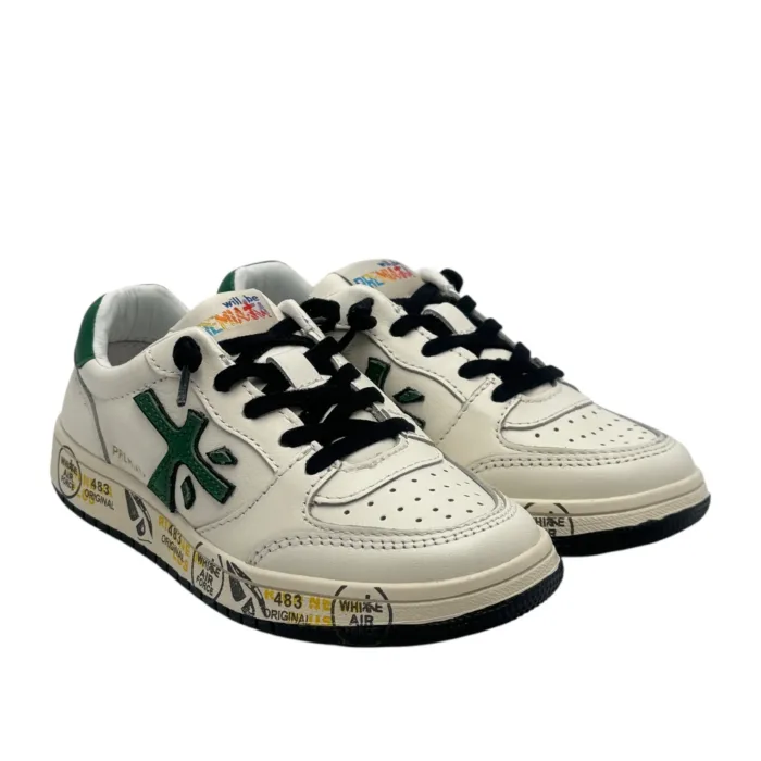 Sneakers Premiata Kids In Pelle Bianca E dettagli Verdi art. Marc Bianco/Verde, foto 2 di 6