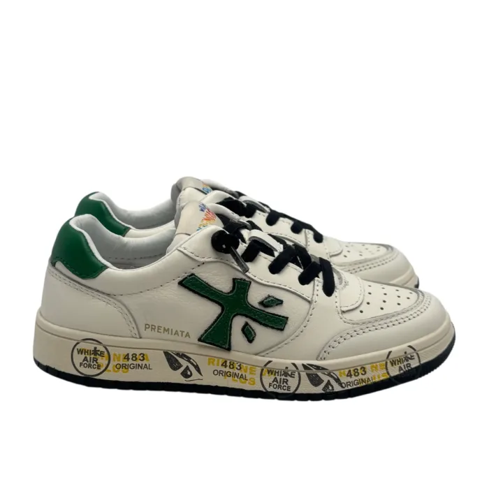 Sneakers Premiata Kids In Pelle Bianca E dettagli Verdi art. Marc Bianco/Verde, foto 1 di 6