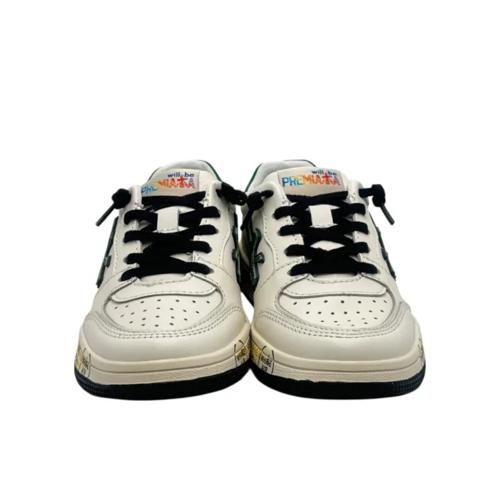 Sneakers Premiata Kids In Pelle Bianca E dettagli Verdi art. Marc Bianco/Verde, foto 3 di 6