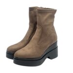 Tronchetto Lorenzo Mari in Camoscio Tortora Zeppa H 9 cm Plateau 4 Cm art. Polly 02 - immagine 4