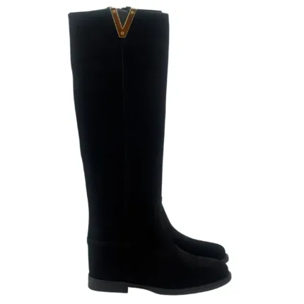 Stivali Via Roma 15 con Zeppa Interna H 5 cm in Camoscio Nero V Dorata art. 4268