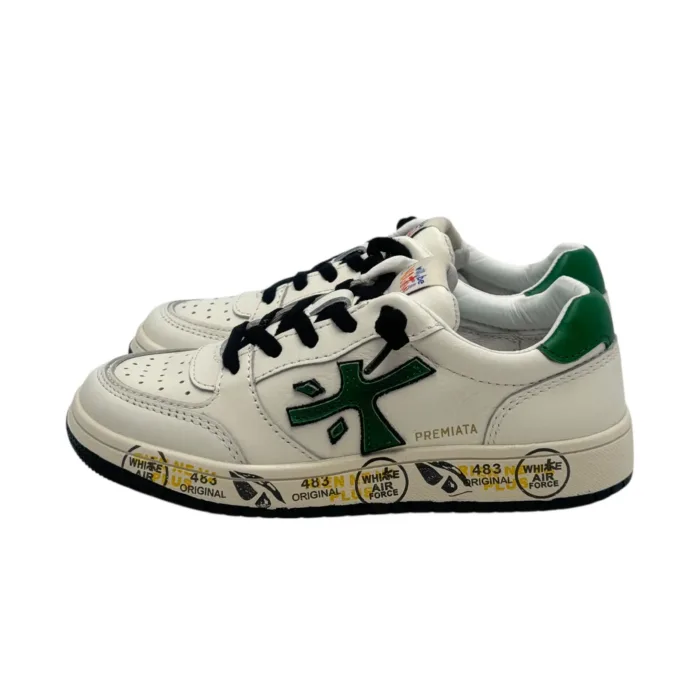Sneakers Premiata Kids In Pelle Bianca E dettagli Verdi art. Marc Bianco/Verde, foto 4 di 6