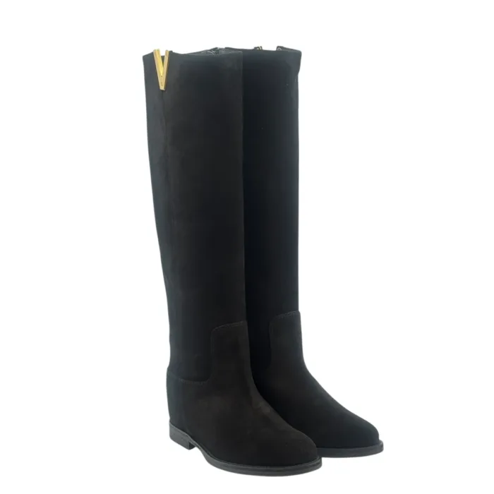 Stivali Via Roma 15 con Zeppa Interna H 5 cm in Camoscio Nero V Dorata art. 4268, foto 2 di 3