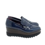 Mocassino Lorenzo Mari in Vernice Blu Con Frange  H 6 cm Art Clea 02