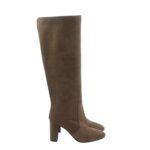 Stivali Via Roma 15 con Tacco H 8 cm in Velour Champagne e V Dorata sul tacco art. 4552