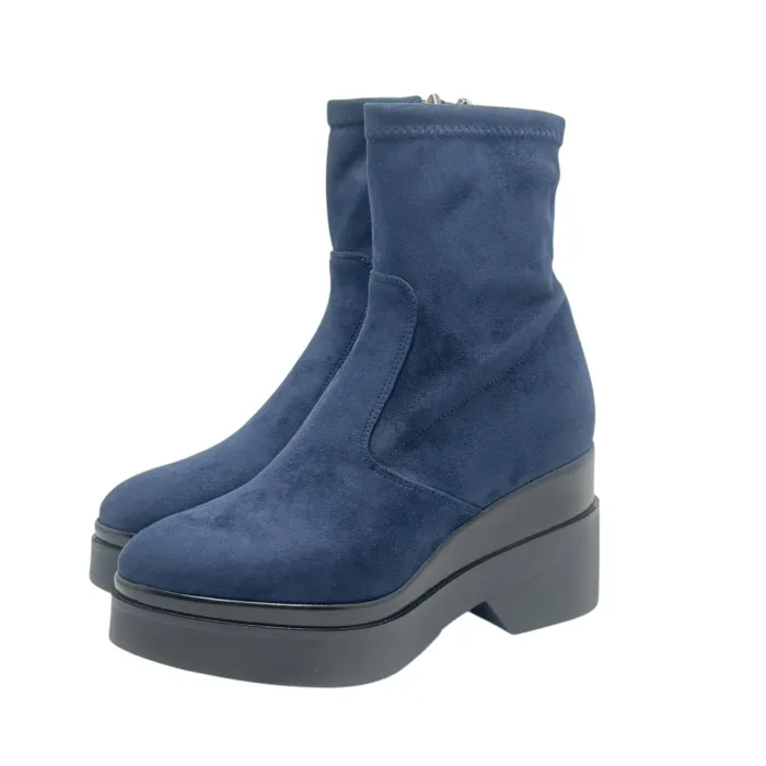 Tronchetto Lorenzo Mari in Camoscio Blu Zeppa H 9 cm Plateau 4 Cm art. Polly 02, foto 3 di 6
