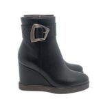 Tronchetto Lorenzo Mari in Pelle Martellata Nera Zeppa H 9 cm Plateau 2 Cm art. Nicole 06