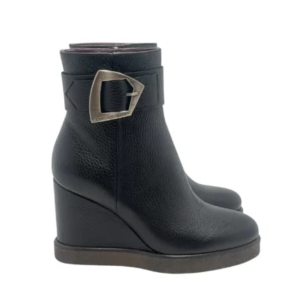 Tronchetto Lorenzo Mari in Pelle Martellata Nera Zeppa H 9 cm Plateau 2 Cm art. Nicole 06