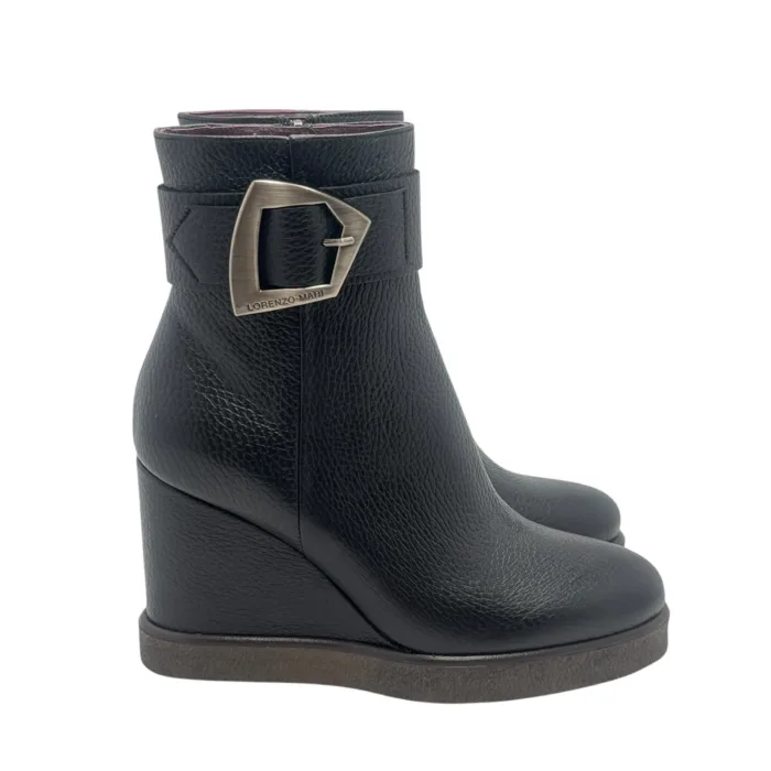 Tronchetto Lorenzo Mari in Pelle Martellata Nera Zeppa H 9 cm Plateau 2 Cm art. Nicole 06, foto 1 di 5