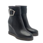 Tronchetto Lorenzo Mari in Pelle Martellata Nera Zeppa H 9 cm Plateau 2 Cm art. Nicole 06 - immagine 3