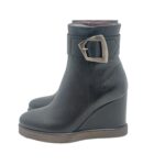 Tronchetto Lorenzo Mari in Pelle Martellata Nera Zeppa H 9 cm Plateau 2 Cm art. Nicole 06 - immagine 4