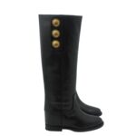 Stivali Via Roma 15 con Zeppa Interna H 5 cm in Pelle Nera E Bottoni Dorati art. 4482