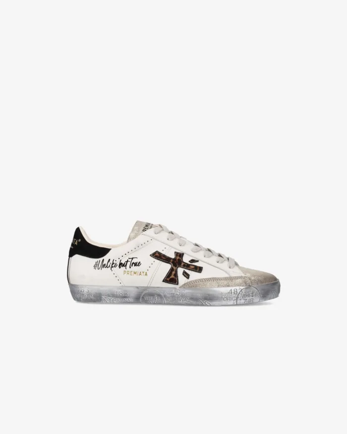Sneakers Premiata Donna in Pelle Bianca e pelle Glitter Oro art. Stevend 7605, foto 1 di 5