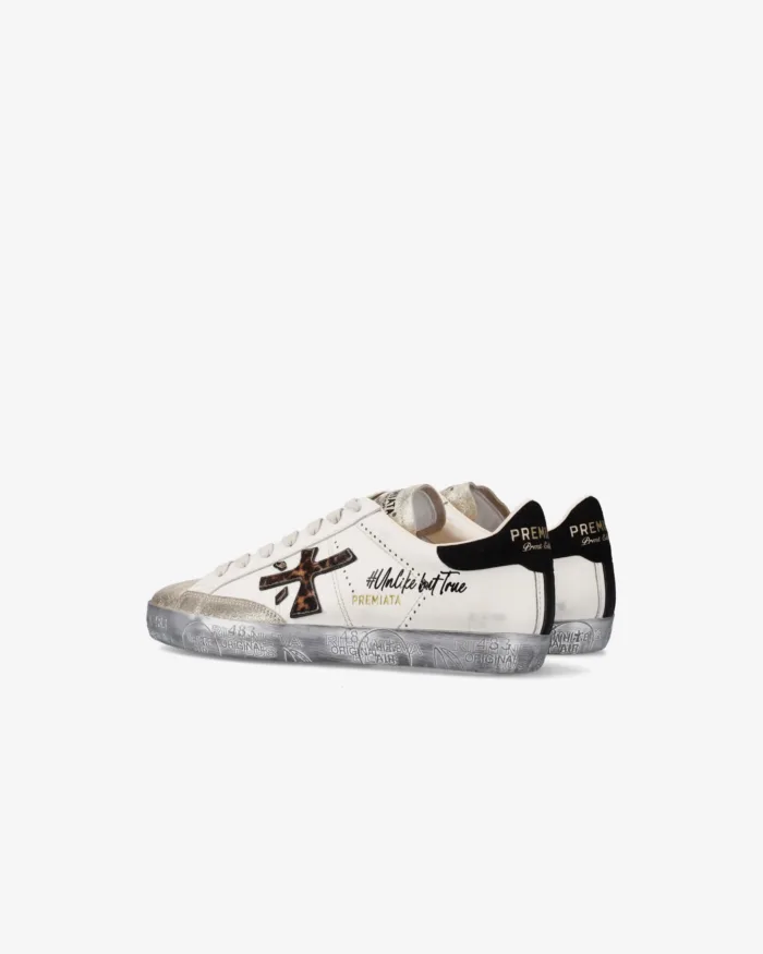 Sneakers Premiata Donna in Pelle Bianca e pelle Glitter Oro art. Stevend 7605, foto 3 di 5