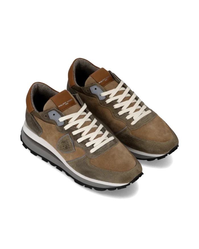 Sneakers Uomo Philippe Model Tropez Haute In Camoscio Tortora dettagli Cuoio cod. TKLU DF01, foto 2 di 6