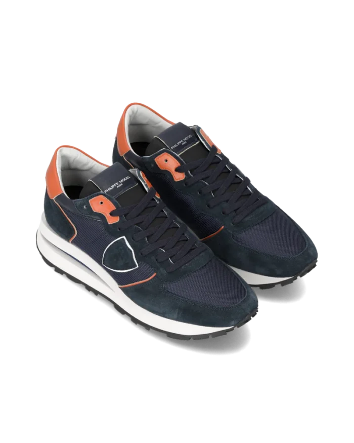 Sneakers Uomo Philippe Model Tropez Haute In Camoscio Blu e dettagli Arancio cod. TKLU WR02, foto 2 di 6