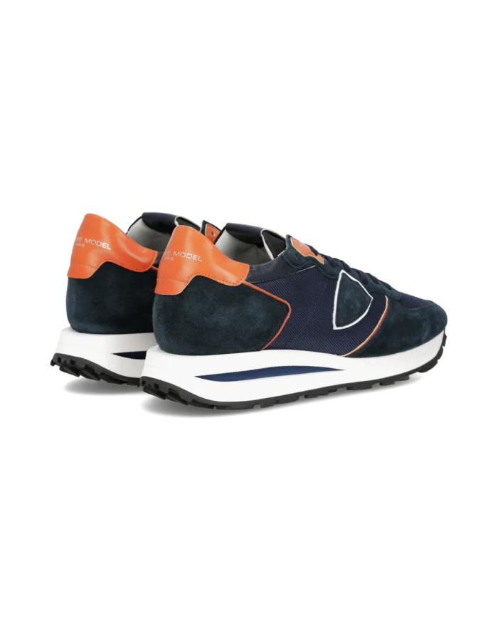 Sneakers Uomo Philippe Model Tropez Haute In Camoscio Blu e dettagli Arancio cod. TKLU WR02, foto 4 di 6