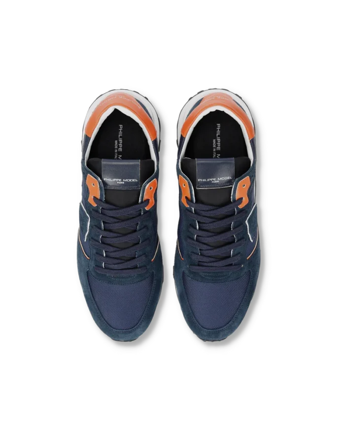 Sneakers Uomo Philippe Model Tropez Haute In Camoscio Blu e dettagli Arancio cod. TKLU WR02, foto 3 di 6