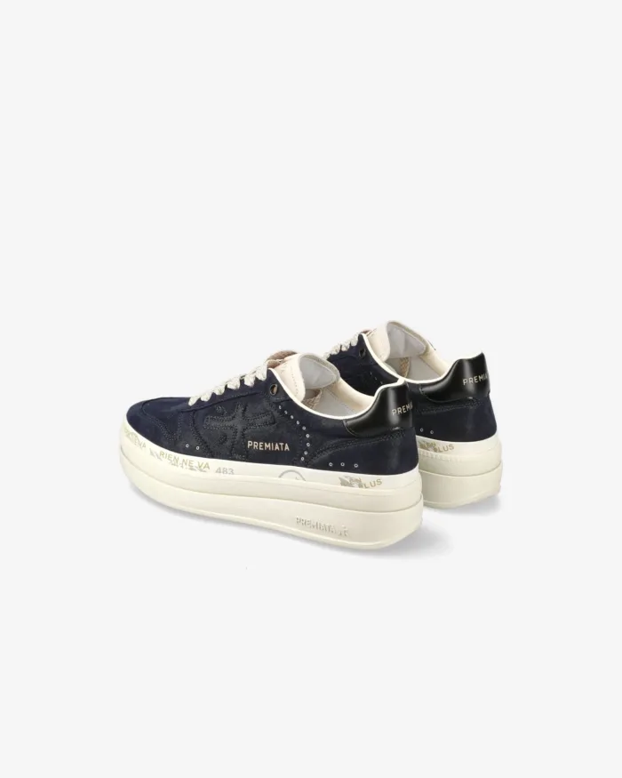 Sneakers Premiata Donna in Camoscio Blu e pelle Glitter art. Micol 7013, foto 3 di 4