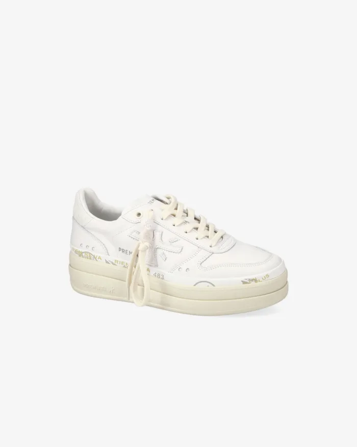 Sneakers Premiata Donna in Pelle Bianca e Back Glitter art. Micol 7010, foto 2 di 4