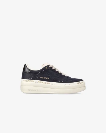 Sneakers Premiata Donna in Camoscio Blu e pelle Glitter art. Micol 7013