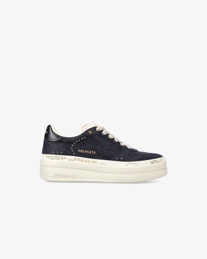 Sneakers Premiata Donna in Camoscio Blu e pelle Glitter art. Micol 7013, foto 1 di 4