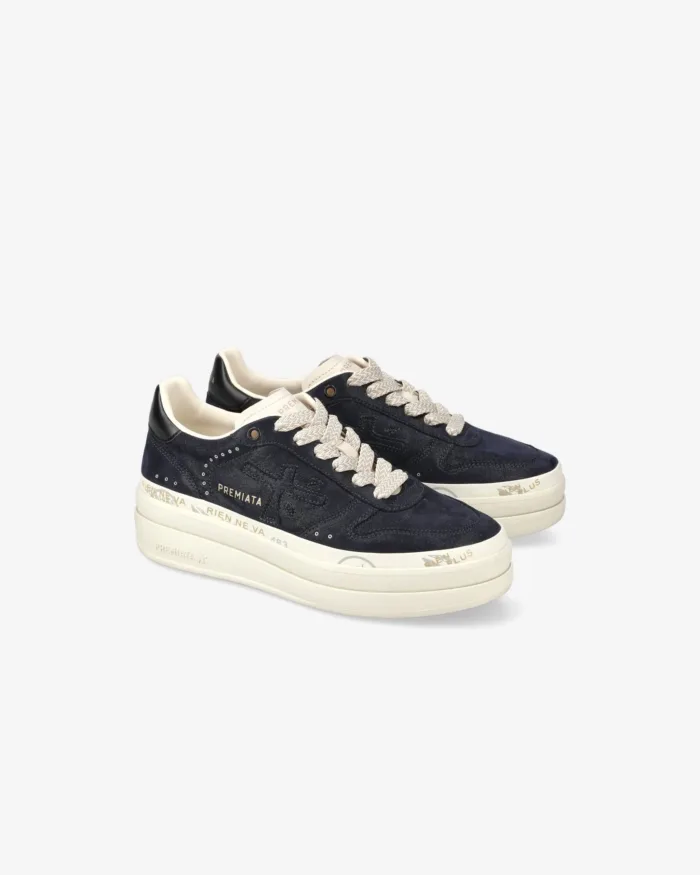 Sneakers Premiata Donna in Camoscio Blu e pelle Glitter art. Micol 7013, foto 2 di 4