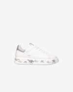 Sneakers Premiata Donna in Pelle Avorio e Dettagli Glitter Argento art. Belle 7447