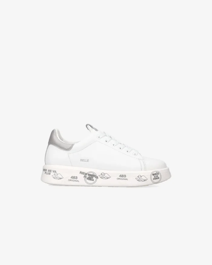 Sneakers Premiata Donna in Pelle Avorio e Dettagli Glitter Argento art. Belle 7447, foto 1 di 4