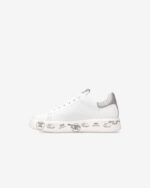 Sneakers Premiata Donna in Pelle Avorio e Dettagli Glitter Argento art. Belle 7447 - immagine 3