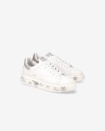 Sneakers Premiata Donna in Pelle Avorio e Dettagli Glitter Argento art. Belle 7447 - immagine 4