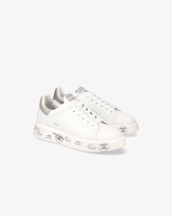 Sneakers Premiata Donna in Pelle Avorio e Dettagli Glitter Argento art. Belle 7447, foto 4 di 4
