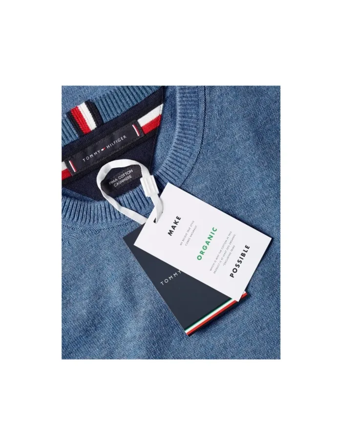 Maglione Girocollo Uomo In Cotone e Cashmere Tommy Hilfiger Celeste art. MW0MW28046 C2B, foto 4 di 5