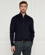 Maglione Con Treccie e Mezza Zip Uomo In Cotone Tommy Hilfiger Blu art. MW0MW36532 DW5 - immagine 3