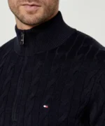 Maglione Con Treccie e Mezza Zip Uomo In Cotone Tommy Hilfiger Blu art. MW0MW36532 DW5 - immagine 5