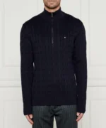 Maglione Con Treccie e Mezza Zip Uomo In Cotone Tommy Hilfiger Blu art. MW0MW36532 DW5