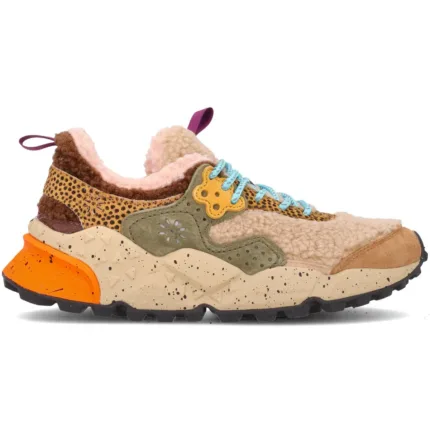 Sneakers Flower Mountain Donna in Camoscio Tortora e Teddy Multicolor art. Kotetsu Woman Taupe Grey 3D66