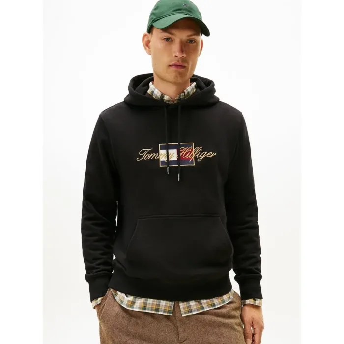 Felpa Uomo Tommy Hilfiger Icon Gold Nera in Cotone Garzato art. MW0MW41502 BDS, foto 2 di 4