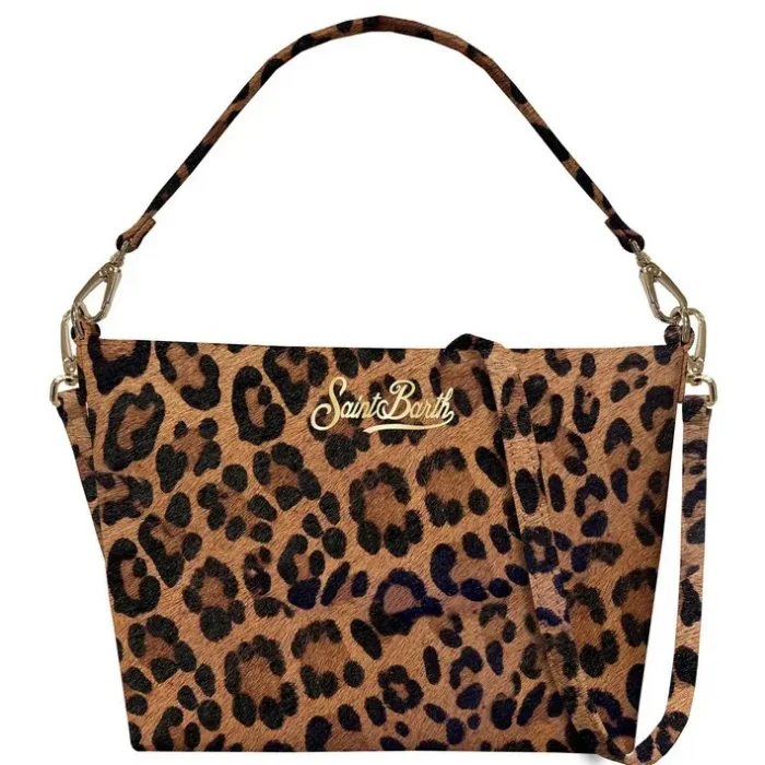Pochette Con Doppia Tracolla In Pelle Mc2 Saint Barth in Cavallino Leopardato art. Aline Bag Leo Brushed Leather 18, foto 1 di 1