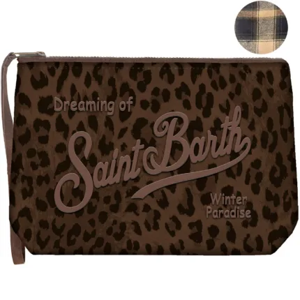Pochette Mc2 Saint Barth in Tessuto Wax Leopardato art. Aline Wax Dark Leopard 18 EMB
