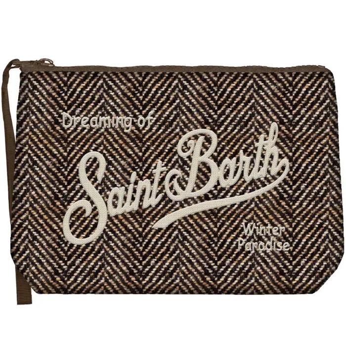 Pochette Mc2 Saint Barth in Lanetta Marrone art. Aline Wool Herringbone 18 EMB, foto 1 di 1