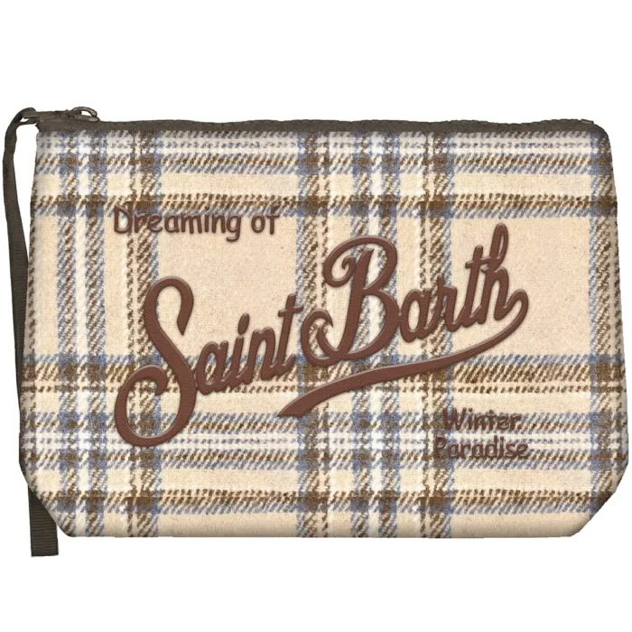 Pochette Mc2 Saint Barth in Lanetta Tatan Beige art. Aline Wool Tartan 1219 EMB, foto 1 di 1