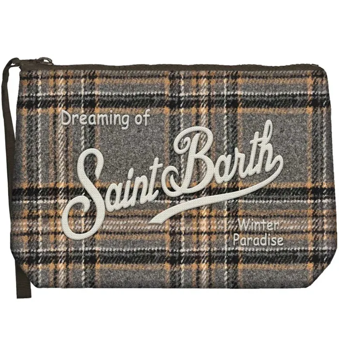 Pochette Mc2 Saint Barth in Lana Grigia art. Aline Wool Tartan 1519 Emb, foto 1 di 1