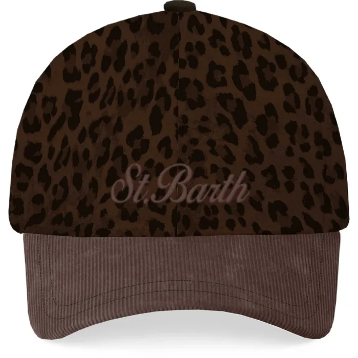 Cappellino Visiera Maculato Mc2 Saint Barth art. Baseball Wax Corduroy s Dark Leopard 18 EMB, foto 1 di 1
