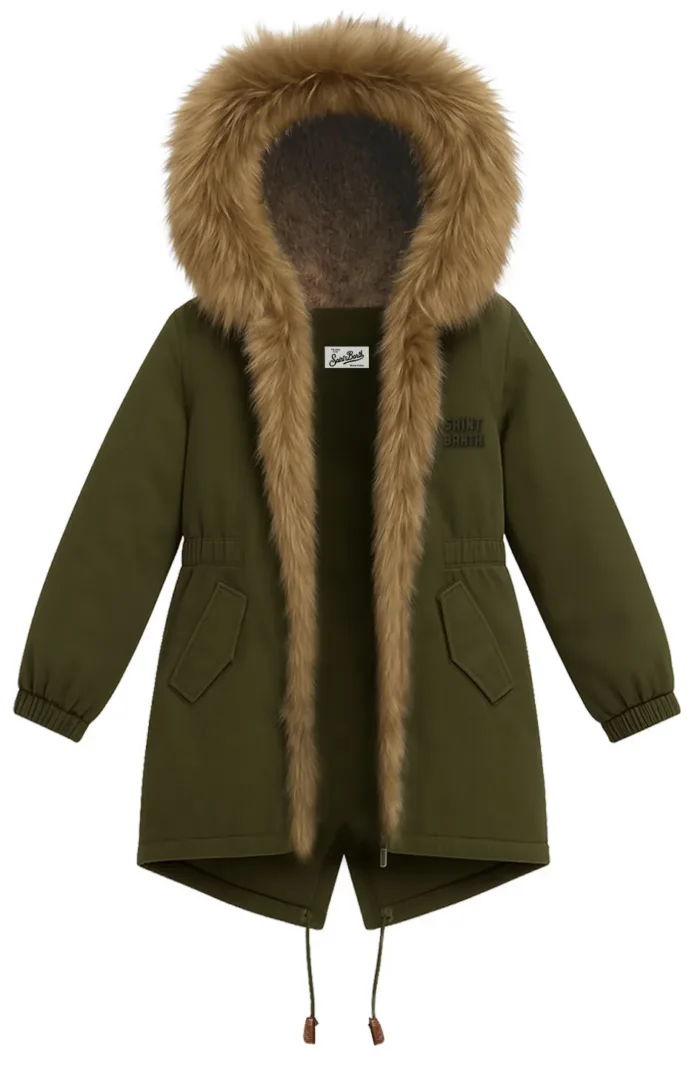 Parka Brenna Mc2 Saint Barth Verde Militare in Tessuto Cerato Cappuccio Pelliccia art. BRENNA WAX 52 MILITARY SB PATCH, foto 1 di 1