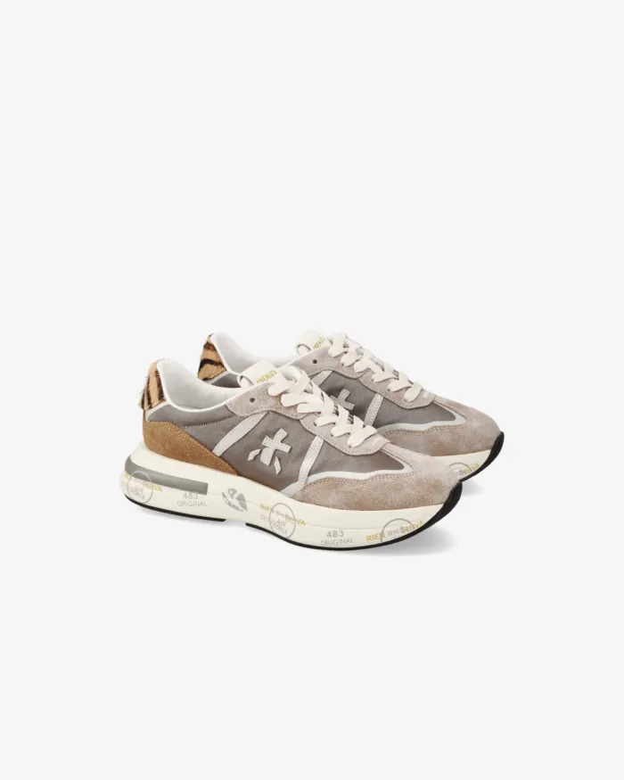 Sneakers Premiata Donna in Camoscio Beige art. Cassie 7675, foto 4 di 5