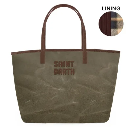 Borsa A Spalla Media Mc2 Saint Barth In Cotone Cerato Verde art. City Bag Mid Wax 5218